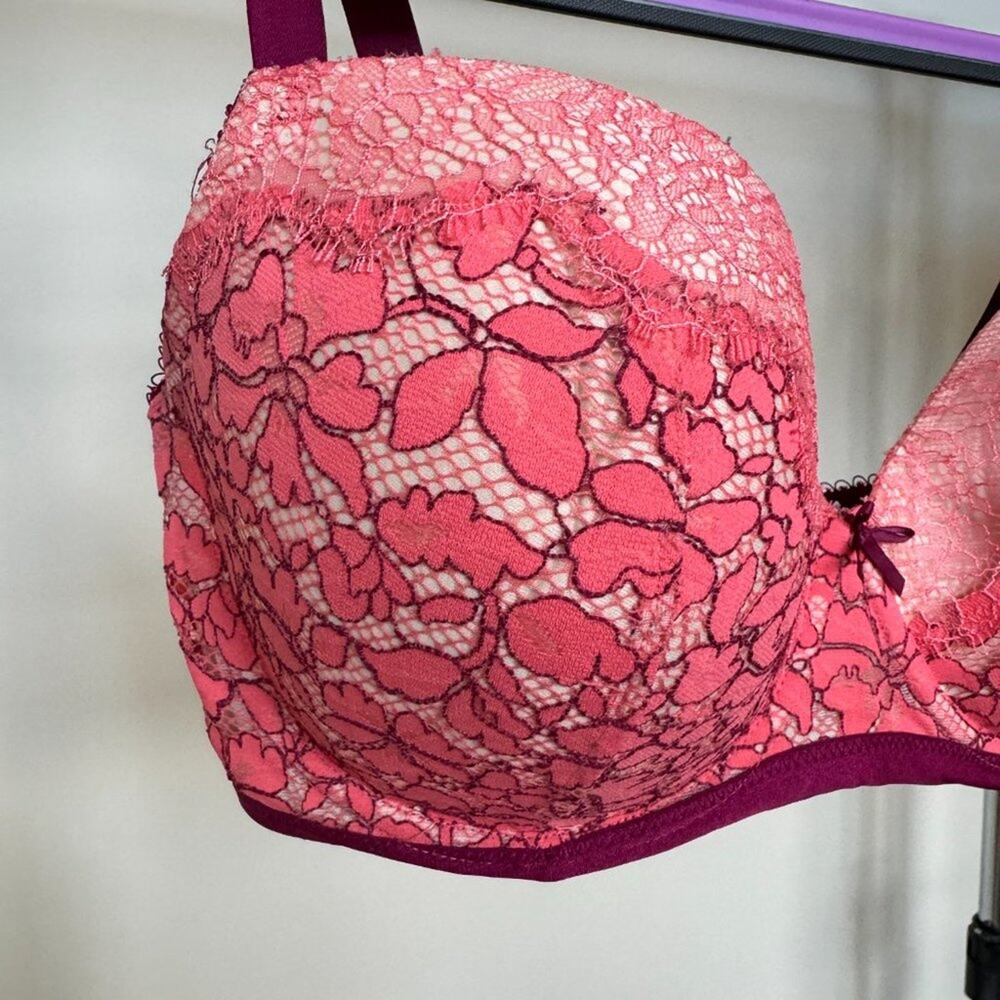 Victoria’s Secret Dream Angel Lace Mesh Lined Demi Bra 34DDD Lace Toile Floral - Picture 4 of 9